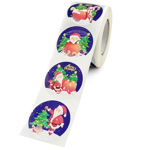 Christmas Kraft Paper Stickers Roll Merry Christmas Santa Snowman Round Sealing Labels For Gift Box Envelope Holiday Decor