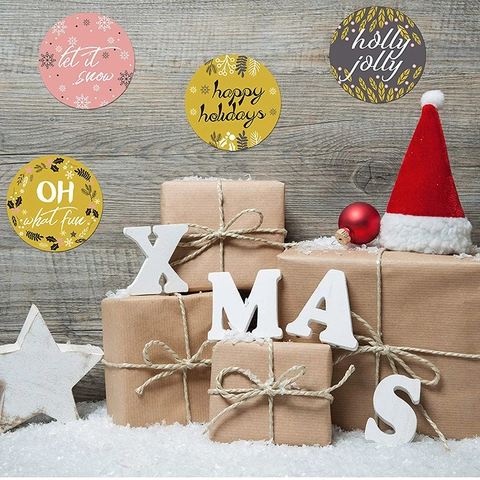 Round Christmas Stickers Festive Holiday Decorative Labels For Gift Wrapping Envelope Seals DIY Craft Adhesive Paper