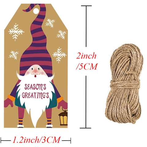 Christmas Kraft Paper Gift Tags With Jute Rope Gnome Snowflake Pattern Merry Christmas Label For Holiday Gift Wrapping Decoration