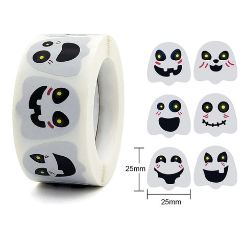 Rollo de Pegatinas de Expresión de Dibujos Animados de Cara de Fantasma de Halloween para Etiquetas de Sellado de Regalos Decoración