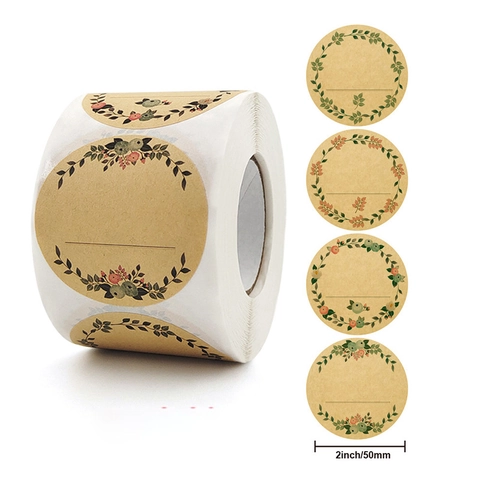 Kraft Paper Floral Wreath Stickers Thank You Labels For Gift Wrapping Wedding Party Sealing Decorative Round Self Adhesive Vintage Botanical Decals