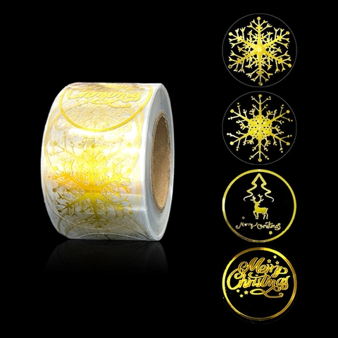 Goldfolie Weihnachten Aufkleber Rolle Transparente Schneeflocke Merry Christmas Etiketten Für Geschenkverpackung Deko Aufkleber