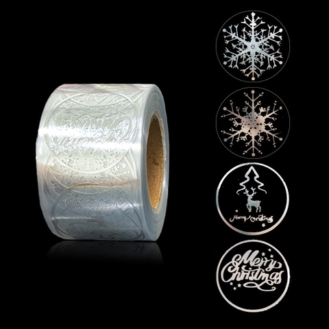 Christmas Sticker Roll Gold Silver Hot Stamping Snowflake Reindeer Label For Gift Packaging Holiday Decoration Merry Christmas