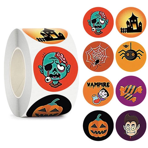 Autocollants d'Halloween Dessin Animé Citrouille Toile d'Araignée Fantôme Vampire Rond Étiquettes Auto-adhésives pour Emballage Cadeau Décoration de Fête