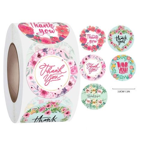 Floral Thank You Stickers Round Botanical Labels For Small Business Gift Packaging Envelope Seal Decoration Greeting Card Decor