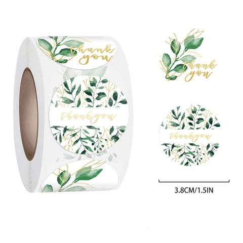Etichette Adesive di Ringraziamento con Foglia Verde Acquerello Rotonde Autoadesive per Confezioni Regalo Matrimonio Festa