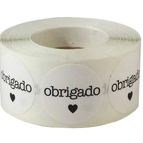 Portugiesisch Obrigado Danke Siegel Aufkleber Rund Herz Kraft Weiß Papier Deko Etiketten Für Geschenkbox Umschlag Hülle