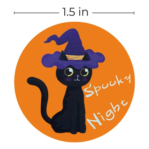 Adesivi di Halloween Spooky Night Gatto Nero Cappello da Strega Tondi Carta Adesiva Patinata Etichette Decorative per Confezioni Regalo
