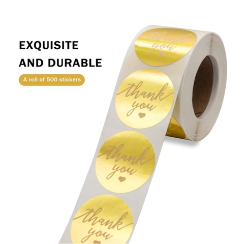 Étiquettes Autocollantes Rondes Merci Or Métallique Rouleau de Sceaux Adhésifs Avec Cœur Pour Emballage Cadeau Fête