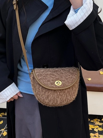 Vintage Plüsch Sattel Umhängetasche Für Damen Leopardenmuster Schultertasche Mit Metallschloss Herbst Winter Mode Tasche
