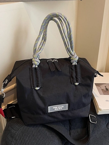 Bolso Bombonera de Nailon Retro para Mujer Gran Capacidad Color Sólido Con Asa de Cuerda Trenzada Bandoulière Ajustable