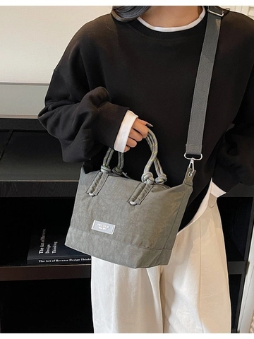 Bolso Bombonera de Nailon Retro para Mujer Gran Capacidad Color Sólido Con Asa de Cuerda Trenzada Bandoulière Ajustable