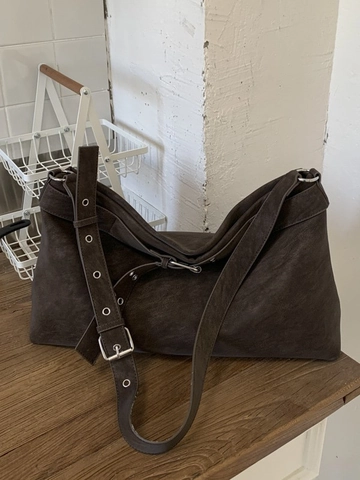 Retro Minimalistische PU Wildleder-Optik Große Kapazität Damen Schultertasche Tote Bag Pendler Arbeit Hobo Tasche Mit Schnalle