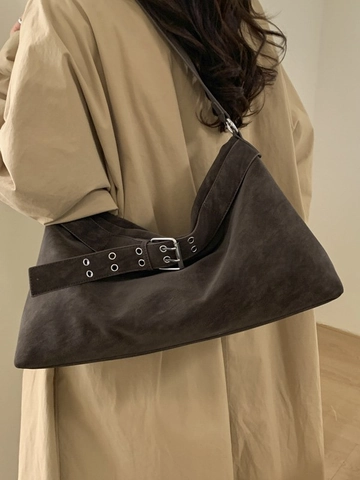Retro Minimalistische PU Wildleder-Optik Große Kapazität Damen Schultertasche Tote Bag Pendler Arbeit Hobo Tasche Mit Schnalle