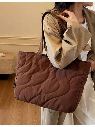 Borsa Tote Trapuntata a Onde da Donna Grande Capacità Borsa a Tracolla in Tessuto di Nylon Leggero Borsa a Mano Casual da Pendolare Invernale