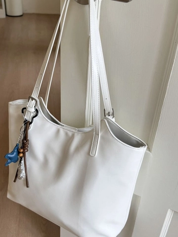 Bolso Tote de Cuero PU de Gran Capacidad para Mujer Bolso de Hombro Minimalista de Color Sólido Con Decoración de Estrellas