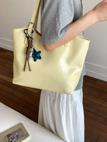 Bolso Tote de Cuero PU de Gran Capacidad para Mujer Bolso de Hombro Minimalista de Color Sólido Con Decoración de Estrellas