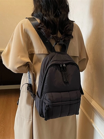 Women Quilted Nylon Puffer Backpack Large Capacity Fashion School Bag Solid Color Commuter Travel Backpack With Straps