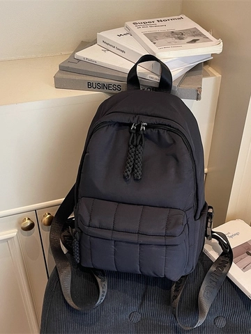 Women Quilted Nylon Puffer Backpack Large Capacity Fashion School Bag Solid Color Commuter Travel Backpack With Straps