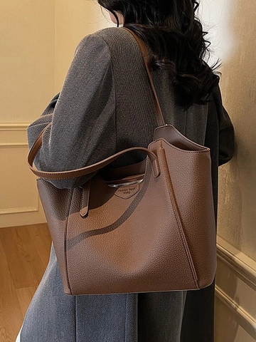 Borsa Tote da Donna a Grande Capacità in Pelle PU Martellata Borsa a Tracolla alla Moda Pendolare con Chiusura a Cerniera