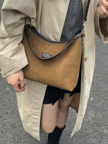 Women Vintage Hobo Bag PU Leather Suede Texture Shoulder Bag For Daily Commuting Office Lady Minimalist Crossbody Bag