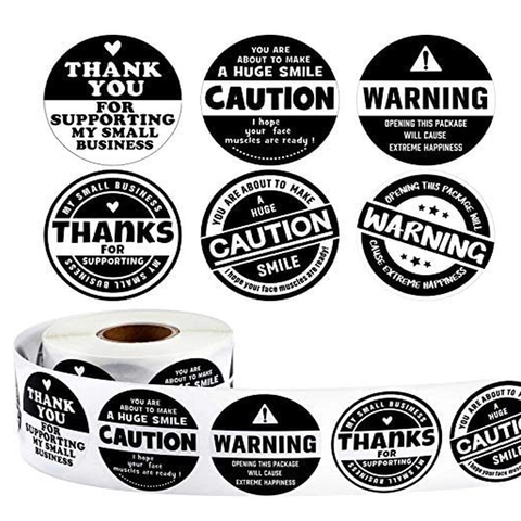Στρογγυλά Αυτοκόλλητα Thank You και Warning για Μικρές Επιχειρήσεις Ετικέτες Σφράγισης Συσκευασίας Δώρου Floral Σχέδια Μαύρο και Λευκό
