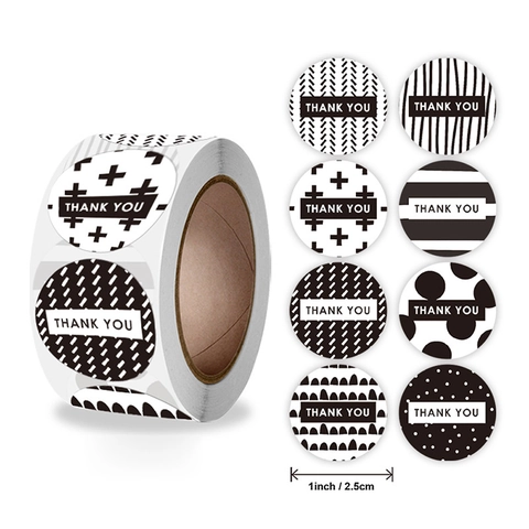 Thank You Adhesive Stickers Roll Round Floral Geometric Patterns Label For Gift Envelope Sealing Wedding Business Package Decor