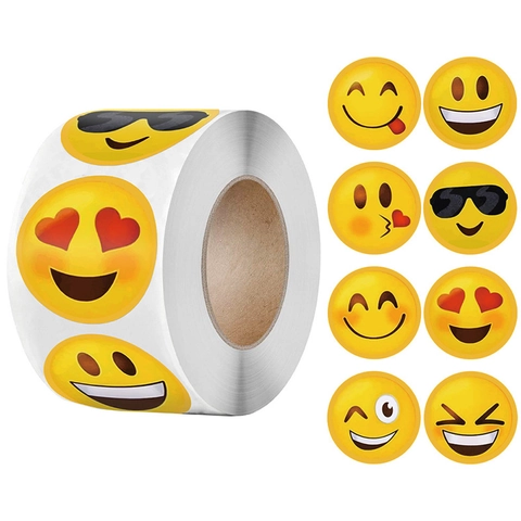 Emoji Glimlachend Gezicht Ronde Beloningslabels Voor Kinderen Leraren School Kantoorartikelen Scrapbooking Decoratie Stickers