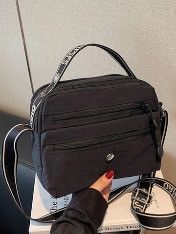 Borsa a Tracolla da Donna in Nylon Multitasche Borsa a Spalla Funzionale Utility Quadrata Con Tracolla Larga a Lettere Casual Quotidiana
