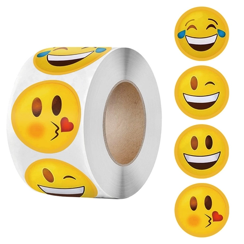 Emoji Glimlachend Gezicht Ronde Beloningslabels Voor Kinderen Leraren School Kantoorartikelen Scrapbooking Decoratie Stickers