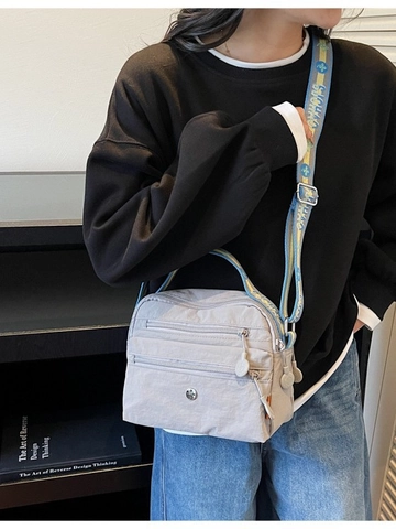 Borsa a Tracolla da Donna in Nylon Multitasche Borsa a Spalla Funzionale Utility Quadrata Con Tracolla Larga a Lettere Casual Quotidiana