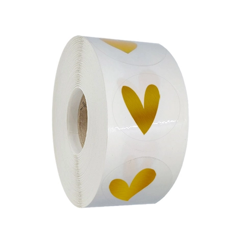 Gold Foil Heart Transparent Stickers Round Adhesive Labels For Gift Packaging Envelope Seal Valentine Wedding Decoration