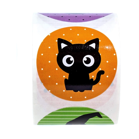 Adesivi Etichette Rotonde Halloween Cartoon Motivo Zucca Fantasma Pipistrello Gatto Ragno Per Decorazione Festa Festività