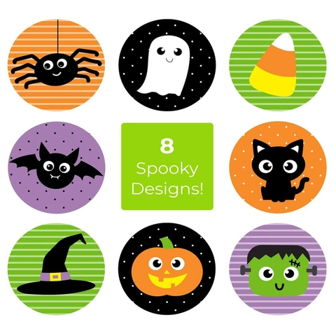 Adesivi Etichette Rotonde Halloween Cartoon Motivo Zucca Fantasma Pipistrello Gatto Ragno Per Decorazione Festa Festività