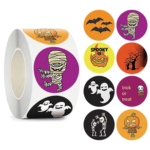 Halloween Aufkleberrolle Cartoon Mumie Kürbis Geist Runde Klebeetiketten Für Trick Or Treat Süßigkeiten Geschenkbox Deko