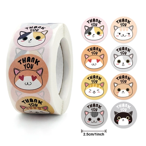 Runde Thank You Cartoon Katze Eisbär Tier Aufkleber Für Geschenkverpackung Scrapbooking Umschlag Versiegelung Dekoration