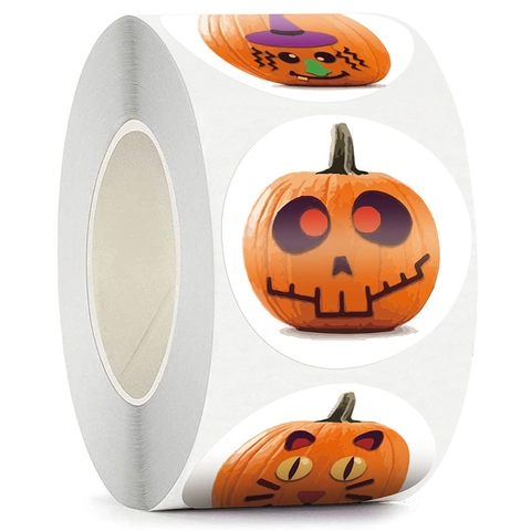 Halloween Pompoen Gezicht Stickers Rond Cartoon Jack-O-Lantern Zelfklevende Decals Voor Feest Decoratie Vakantie Geschenk Sluitzegels Etiketten