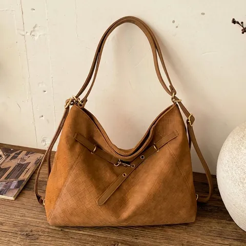Vintage Gewebte PU Leder Hobo Tasche Große Kapazität Tote Schultertasche Für Damen Pendeln Elegante Minimalistische Handtasche