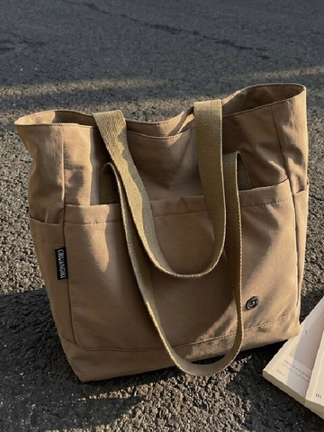 Bolso de Lona de Gran Capacidad para Mujer Bolso de Hombro Minimalista Con Múltiples Bolsillos Bolso de Viaje Informal