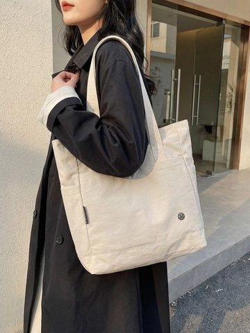 Bolso de Lona de Gran Capacidad para Mujer Bolso de Hombro Minimalista Con Múltiples Bolsillos Bolso de Viaje Informal