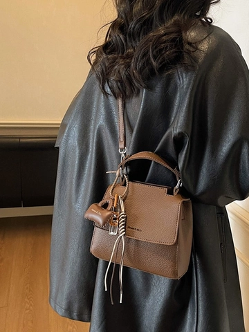 Borsa a Tracolla da Donna in Pelle PU Trama Litchi Vintage Piccola Borsa Quadrata Borsa a Spalla Versatile Con Tracolla Regolabile