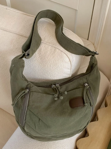 Women Casual Canvas Hobo Bag Large Capacity Multi Zipper Crossbody Bag Vintage Solid Color Shoulder Sling Dumpling Bag