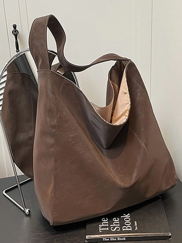 Bolso de Hombro de Gran Capacidad para Mujer de Cuero PU Vintage Minimalista Color Sólido Bolso Tote Hobo