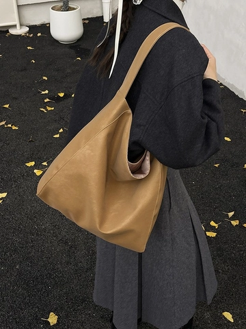 Bolso de Hombro de Gran Capacidad para Mujer de Cuero PU Vintage Minimalista Color Sólido Bolso Tote Hobo