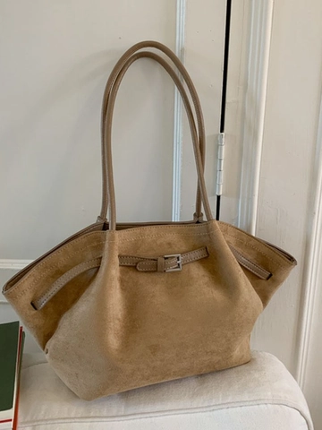Bolso Tote de Antelina Vintage de Gran Capacidad para Mujer Moda Viajero Bolso de Hombro con Pliegues Bolso de Compras Informal de PU