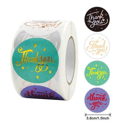 Round Thank You Sticker Roll Multicolor Decorative Sealing Labels Gold Stamping Pattern For Gift Packaging Shopping Bag