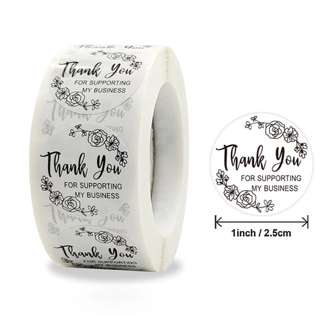 Thank You For Supporting My Business Round Stickers Floral Black White Gift Seal Labels For Small Business Packaging