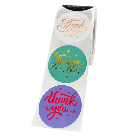 Round Thank You Sticker Roll Multicolor Decorative Sealing Labels Gold Stamping Pattern For Gift Packaging Shopping Bag