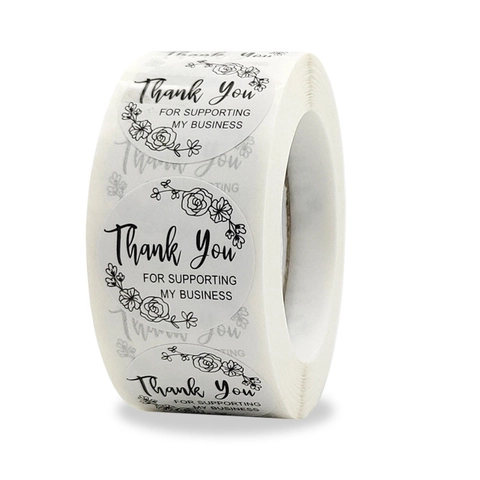 Thank You For Supporting My Business Round Stickers Floral Black White Gift Seal Labels For Small Business Packaging