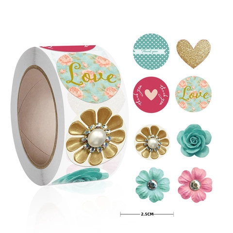 Cuore Amore Grazie Adesivi Decorativi Autoadesivi Motivo Floreale Etichette Tonde Per Confezioni Regalo Matrimonio Festa Sigillo Buste